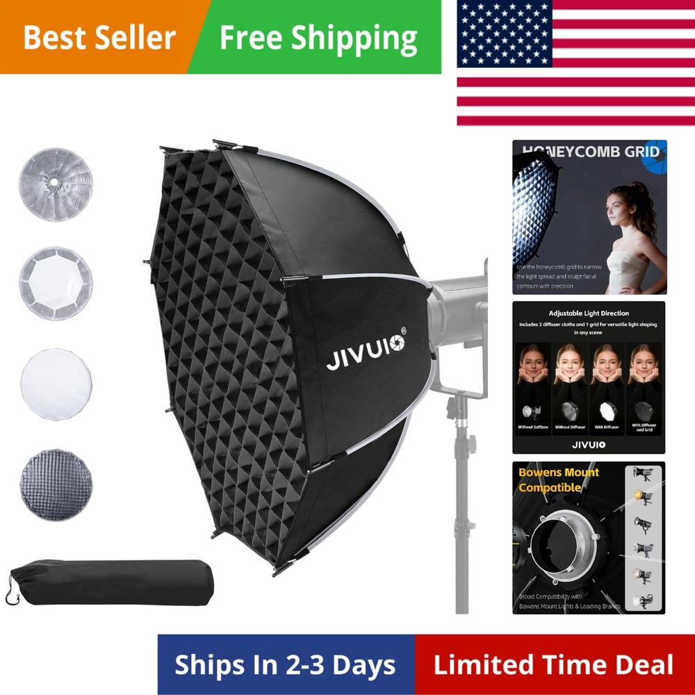 35.4"/90cm Octagonal Softbox, Quick Release Bowens Mount Softbox with Honeyco...