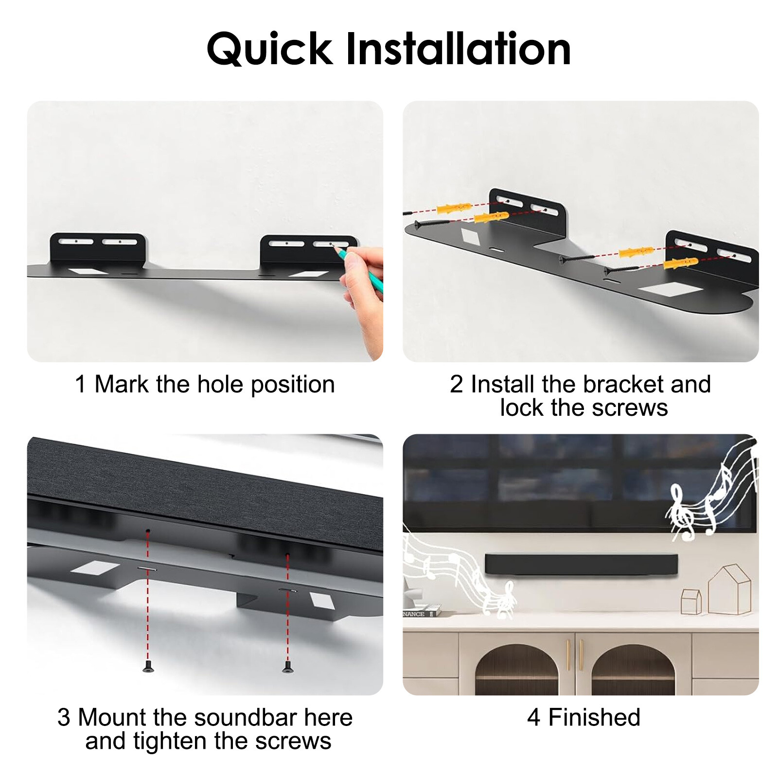 Soundbar Wall Mount Fit for Sonos Beam Gen 1 & Gen 2 Mounting Bracket Under TV