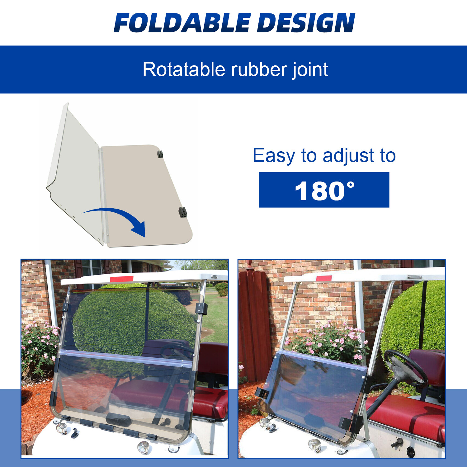 For 1982-2000.5 Club Car DS Golf Cart Folding Tinted Windshield Windscreen