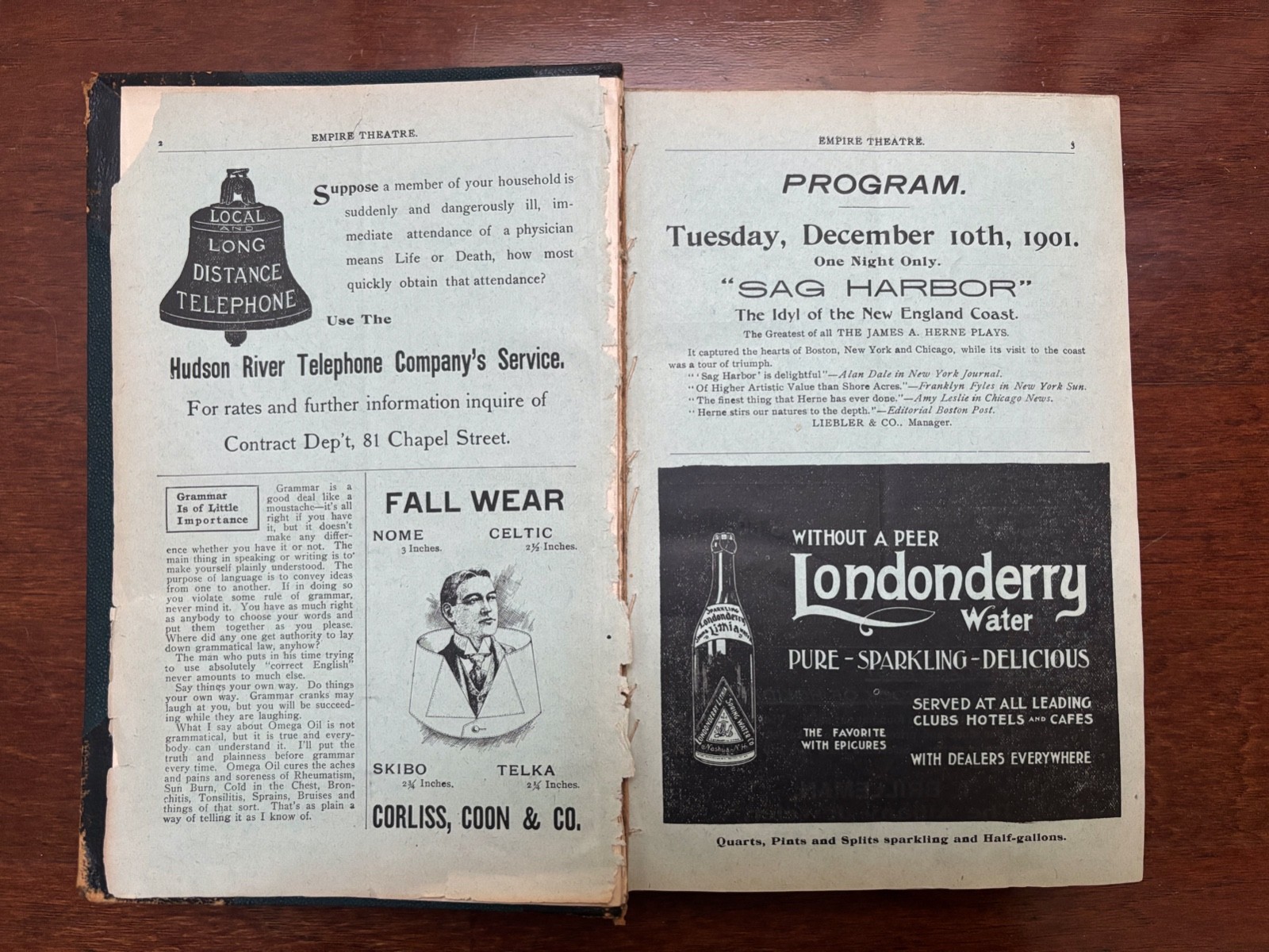 ANTIQUE THEATRE PROGRAMS 1901-1905 - 45 BOUND IN A BOOK MANY THEATRES BARRYMORE