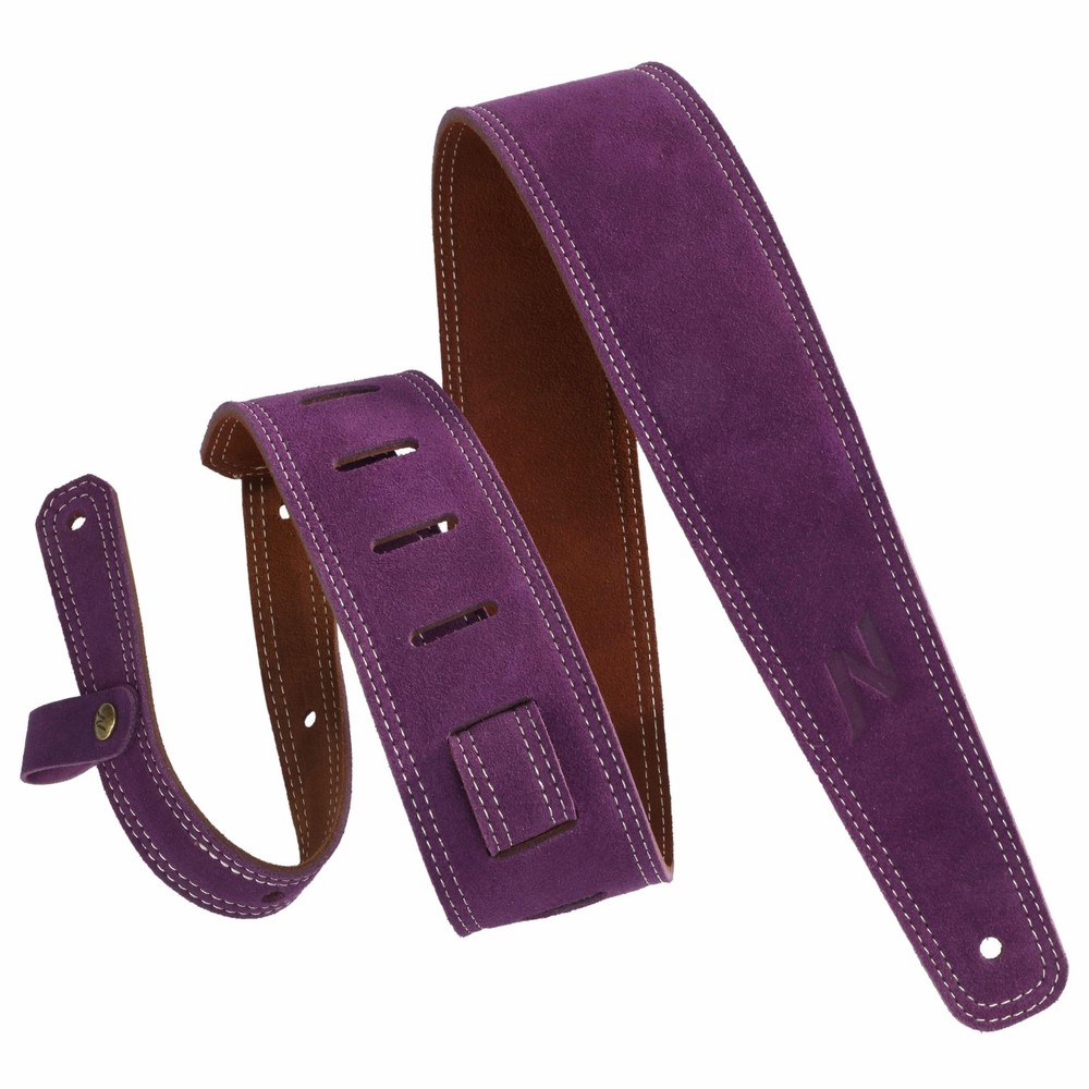 Bavarian Leather Guitar Strap with Foam Padding, Cable Loop, Lavender Purple