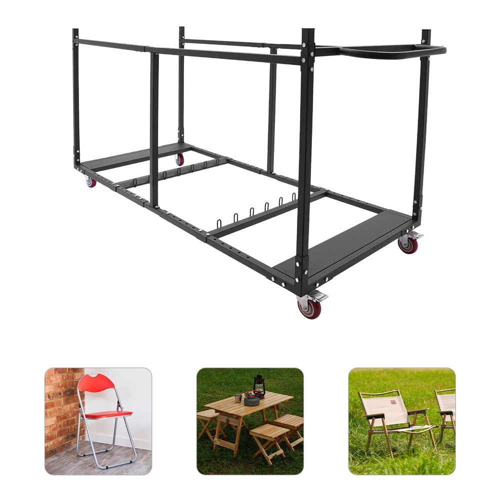 Folding Table Cart for 10 Tables, Adjustable with 4 Easy-Move Wheels