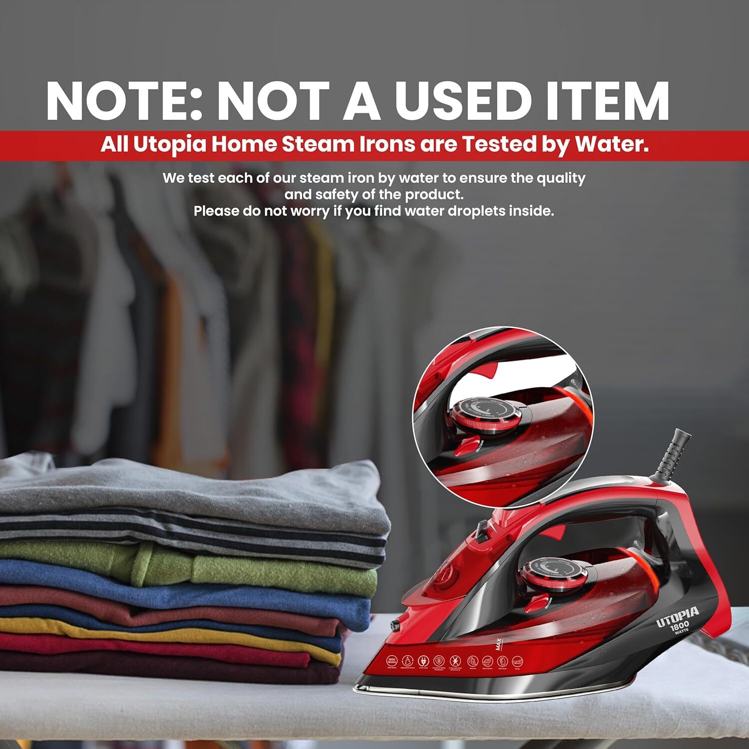 Steam Iron for Clothes - Non-Stick Soleplate - 1800W Clothes Iron