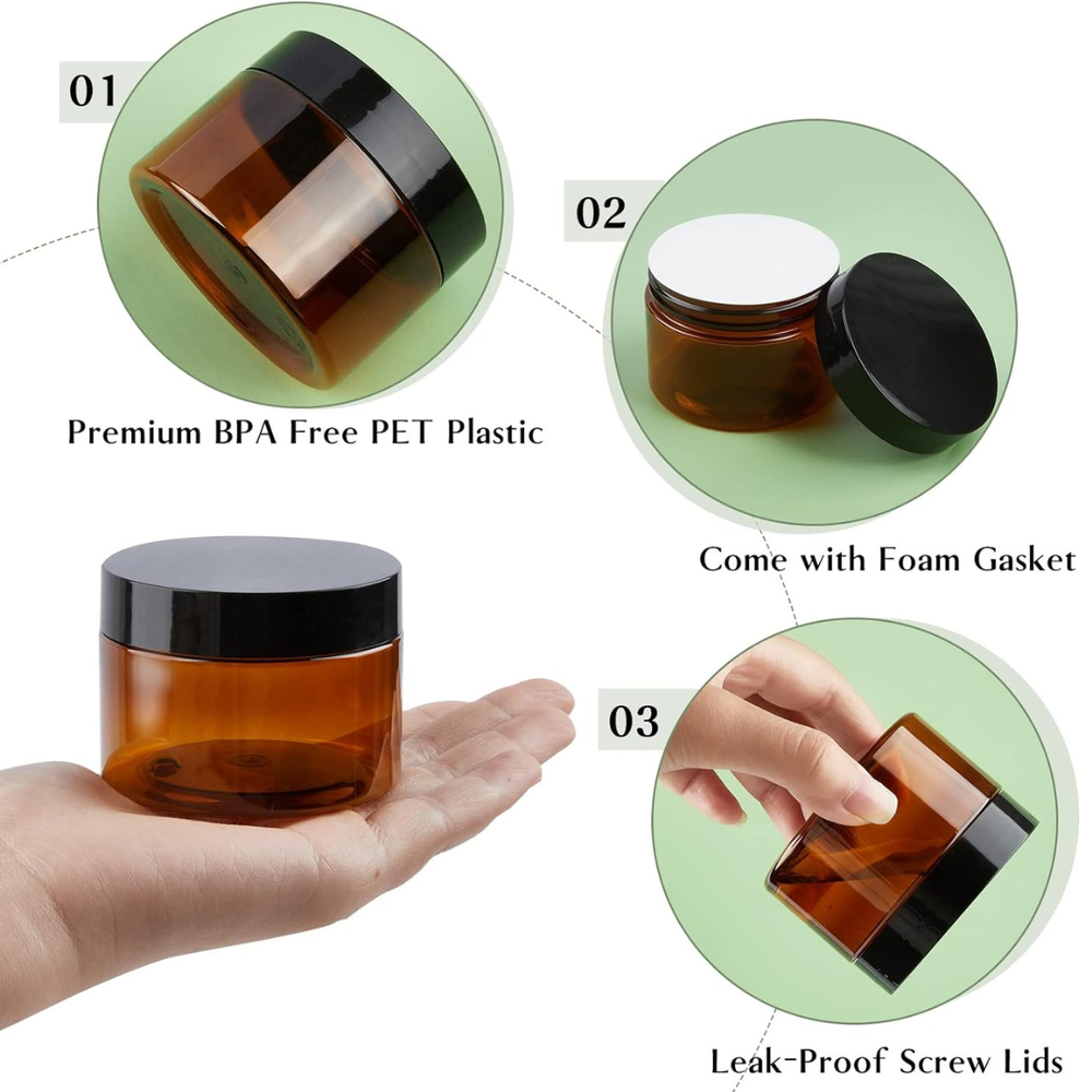 12 Pack 4oz Plastic Jars With Lids And Labels, Amber Plastic Jars Refillable
