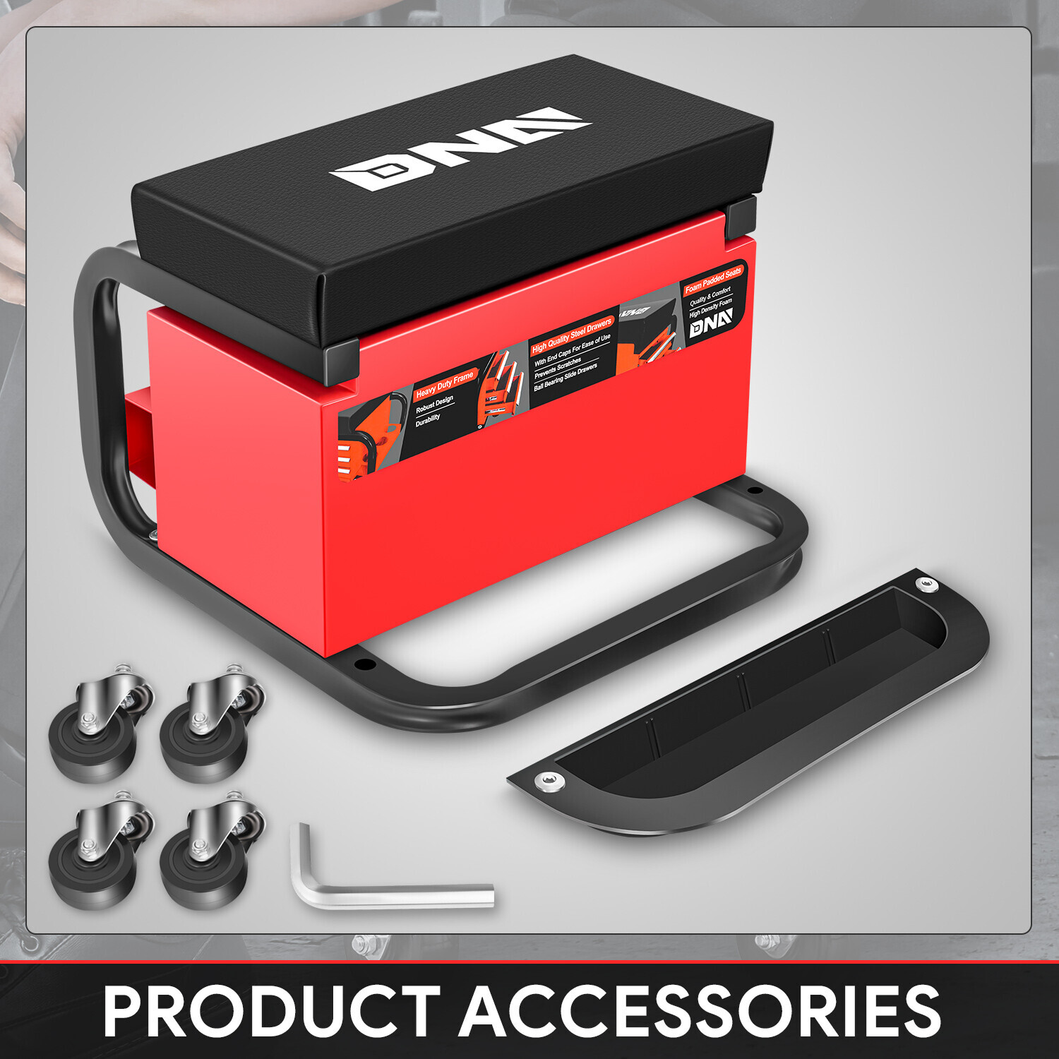 3-Drawer Rolling Creeper Seat Garage Shop Mechanic Stool w/ Tray & Storage Slots