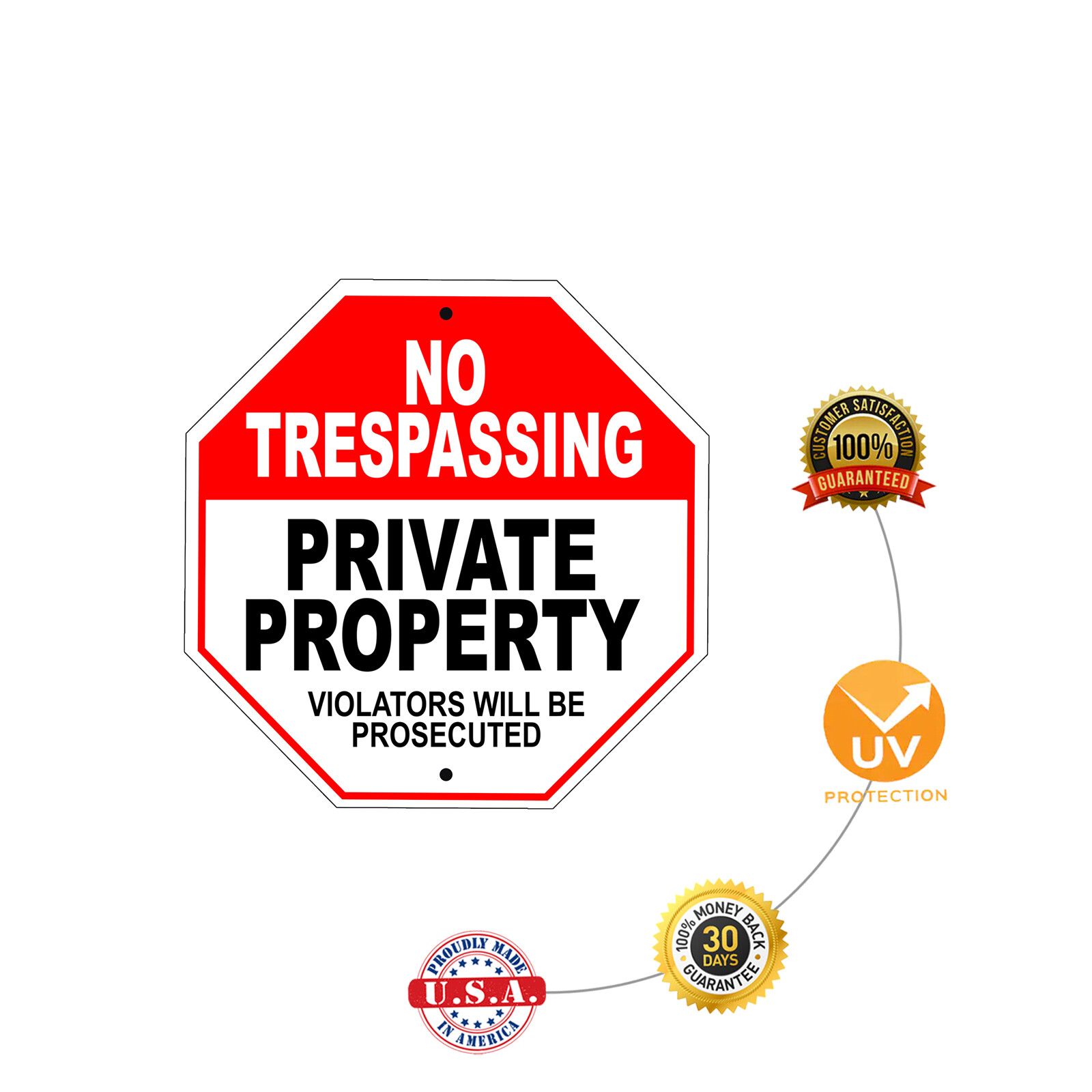 No Trespassing Private Property Violators Will Be Prosecuted Aluminum Metal Sign