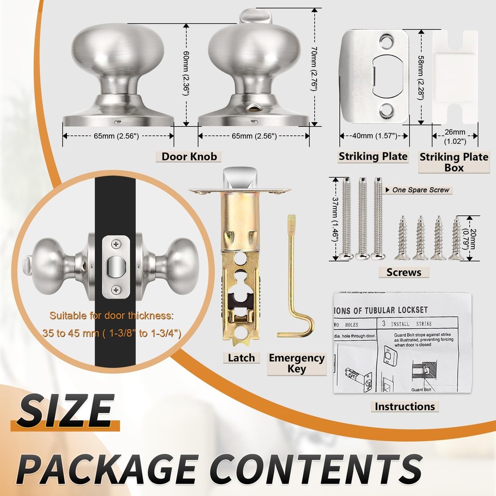 Probrico Keyless Privacy Door Knobs 6 Pack Brushed 6 Pack, Nickel