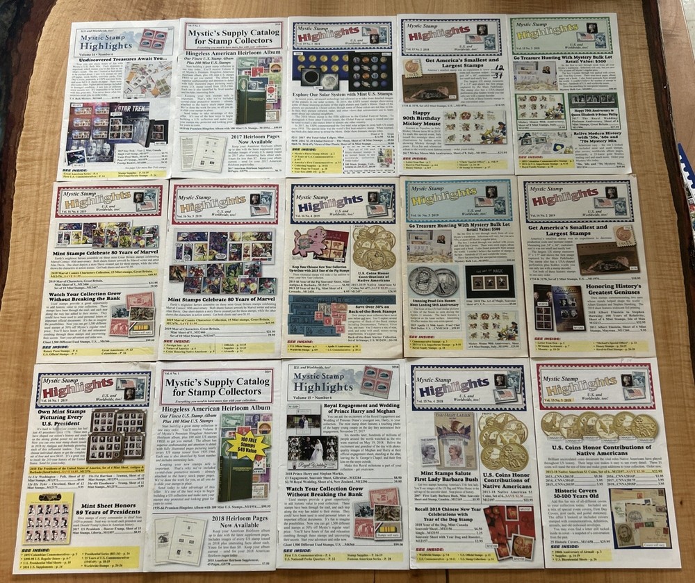 2017-2020 Mystic’s Stamp Highlights Catalog Book Lot Of 15 Different