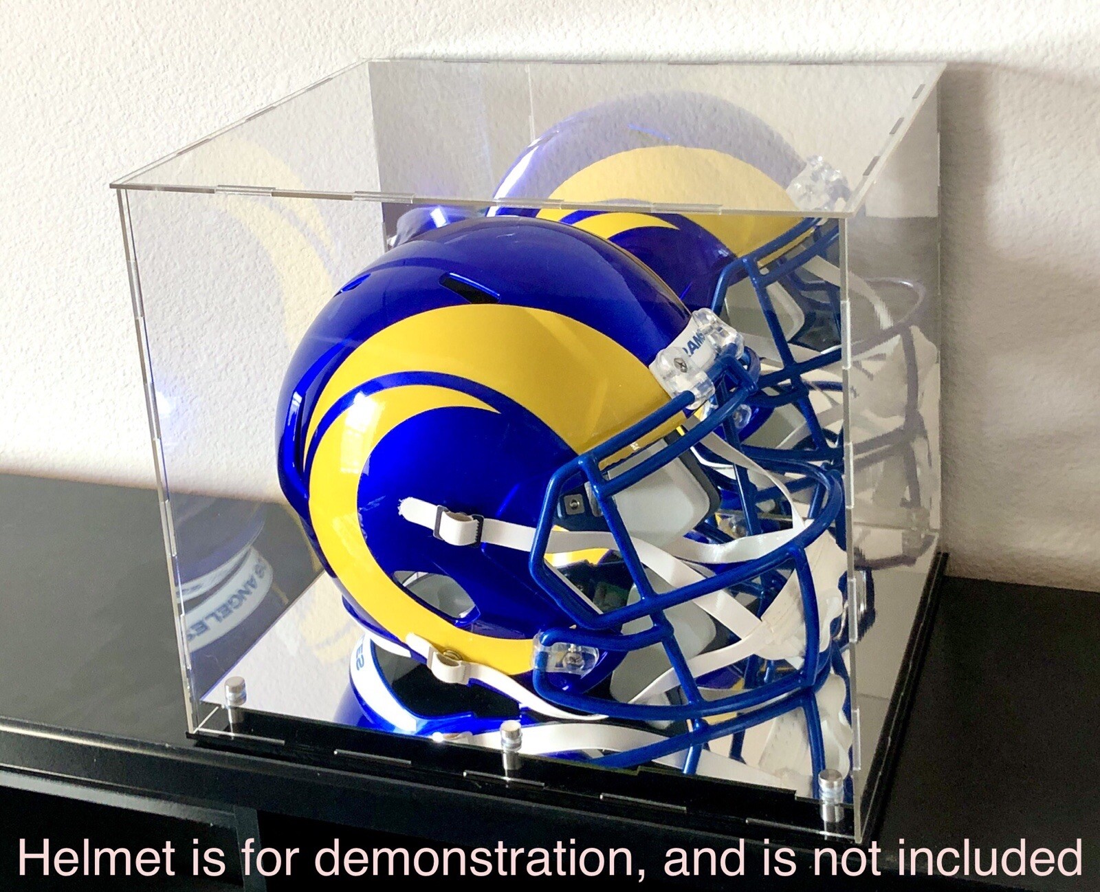 Full Size Acrylic Football Helmet Display Case with Back Mirror & Mirror Base