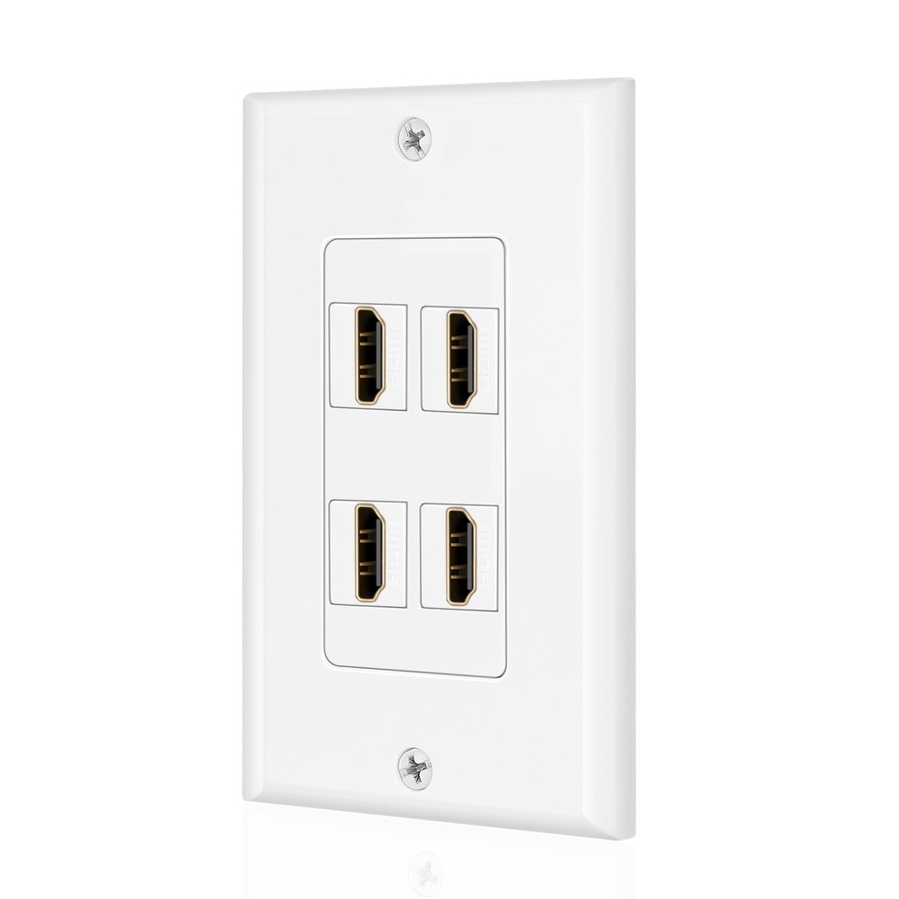 HDMI Wall Plate (4 Port, White) HDMI Socket Plug Insert Jack Outlet Panel Mount