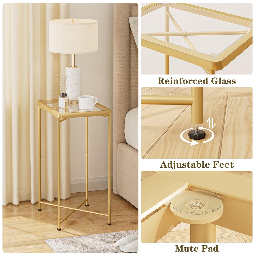 Small Side Table, Glass End Table, Outdoor Side Table with Metal Frame, Mini ...