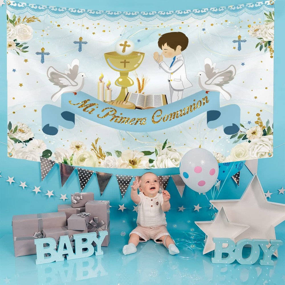 First Communion Decorations First Communion Backdrop Baptism God Bless Banner...