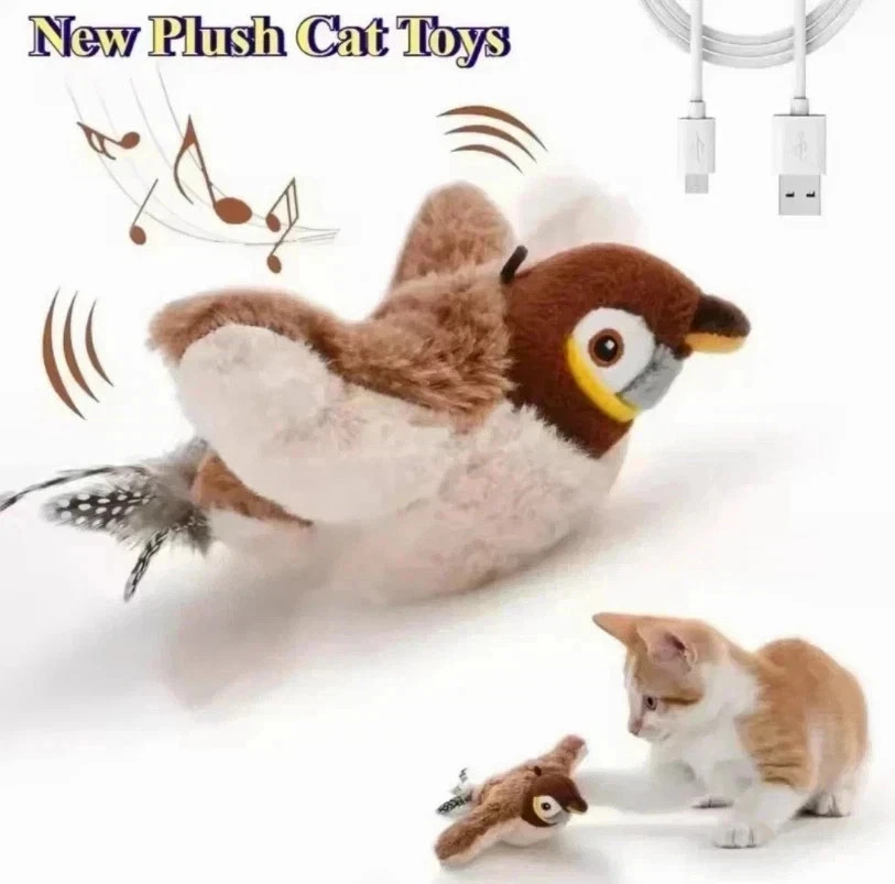 USB Powered Interactive Bird Cat Toy Realistic Flapping Sparrow for Cats🐦 USB