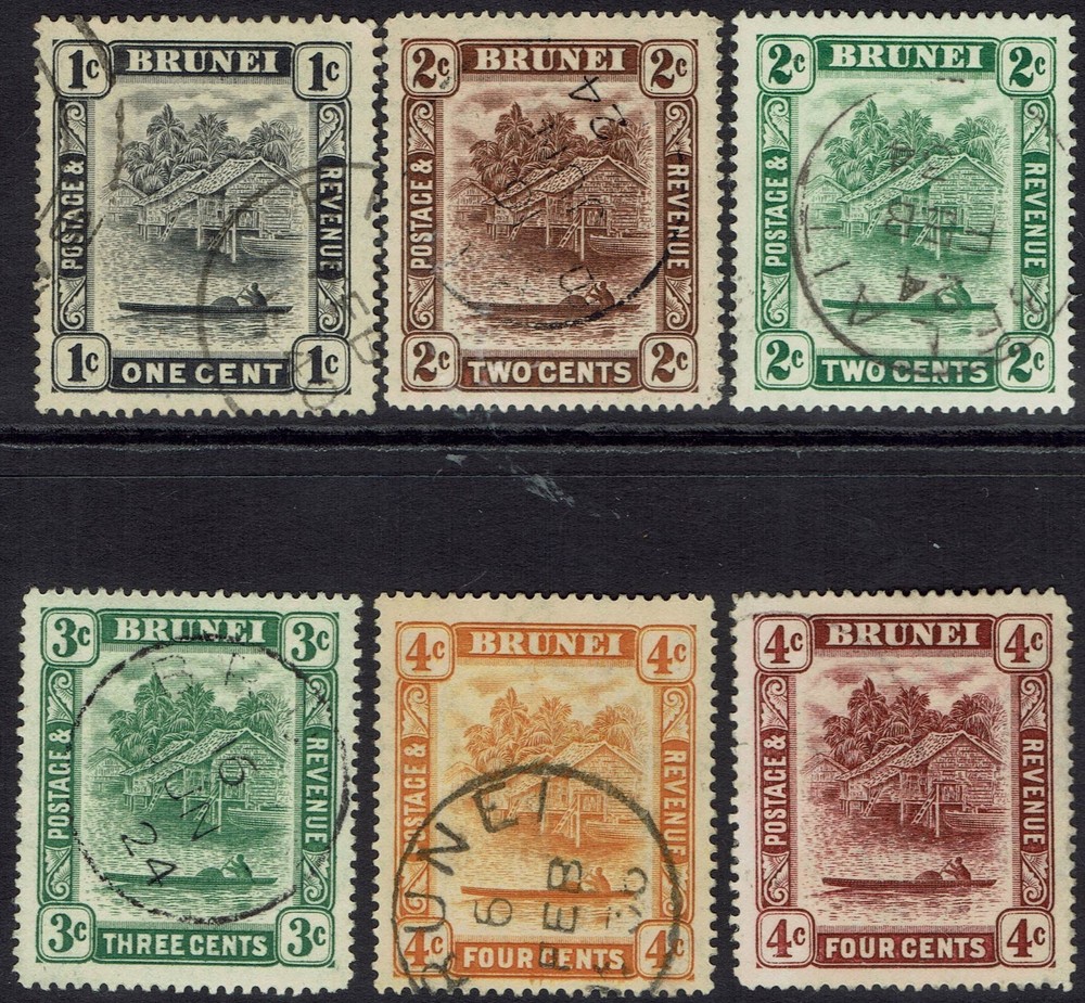 BRUNEI 1924 RIVER VIEW 1C - 4C WMK MULTI SCRIPT CA USED