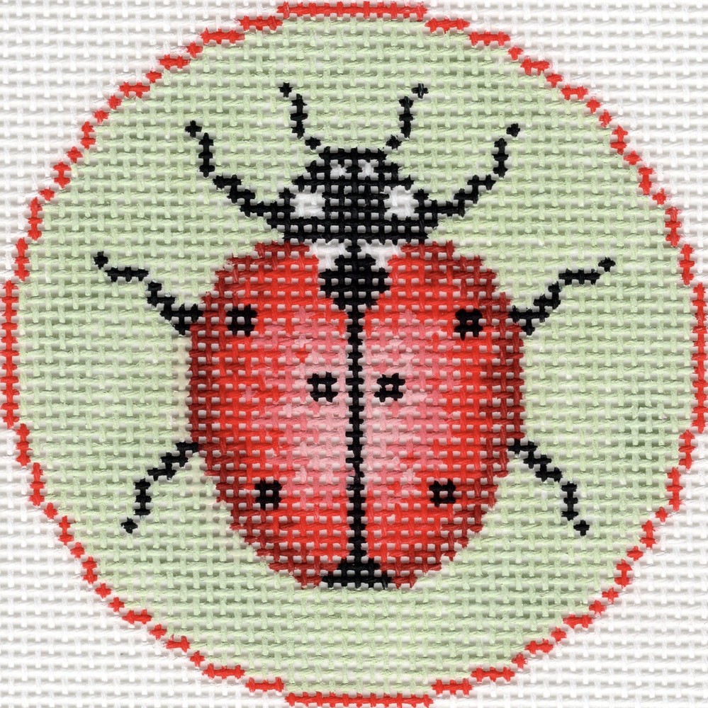 Hand painted needlepoint Ladybug Round 3" 18 mesh