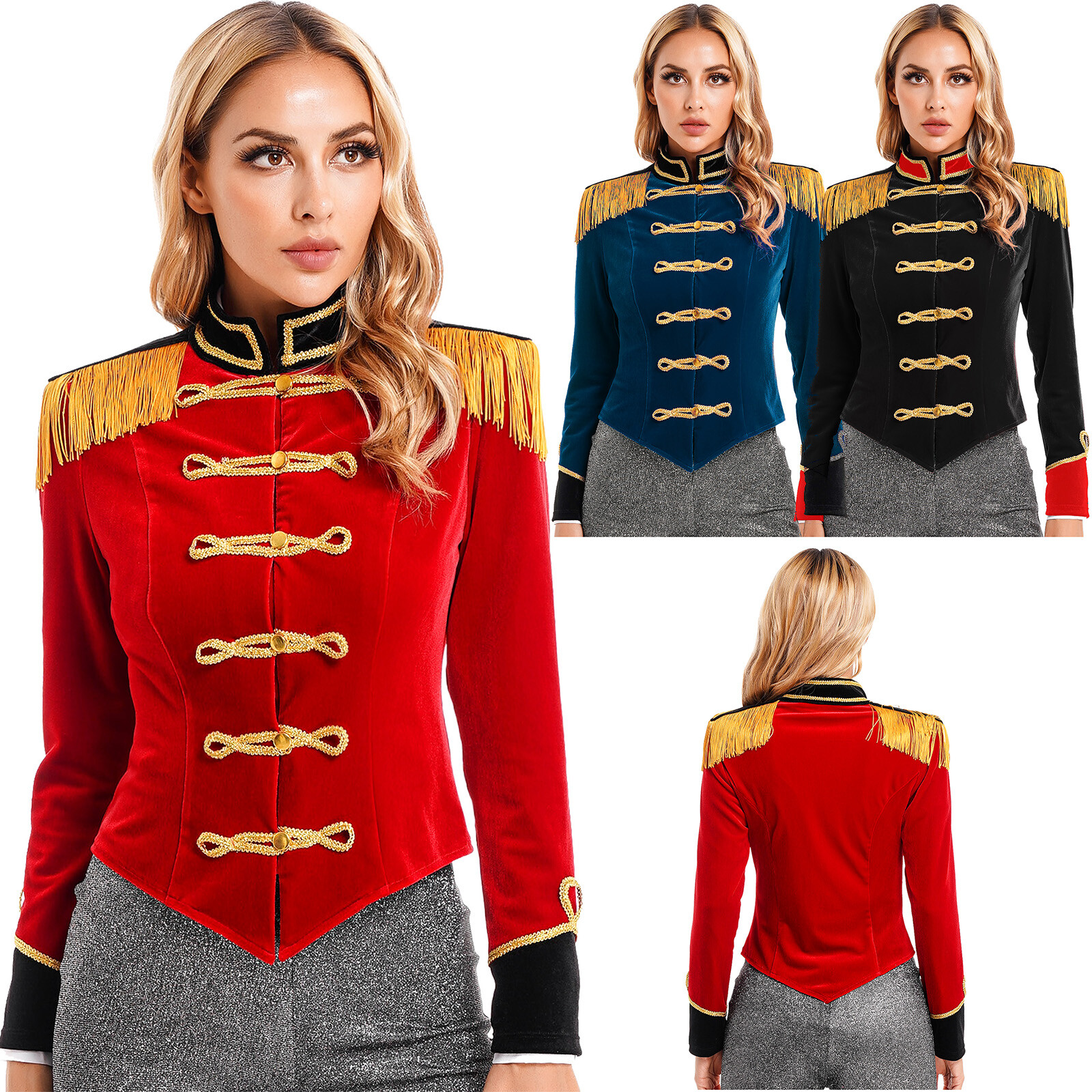 US Womens Circus Ringmaster Costumes for Halloween Cosplay Costume Jacket Coat