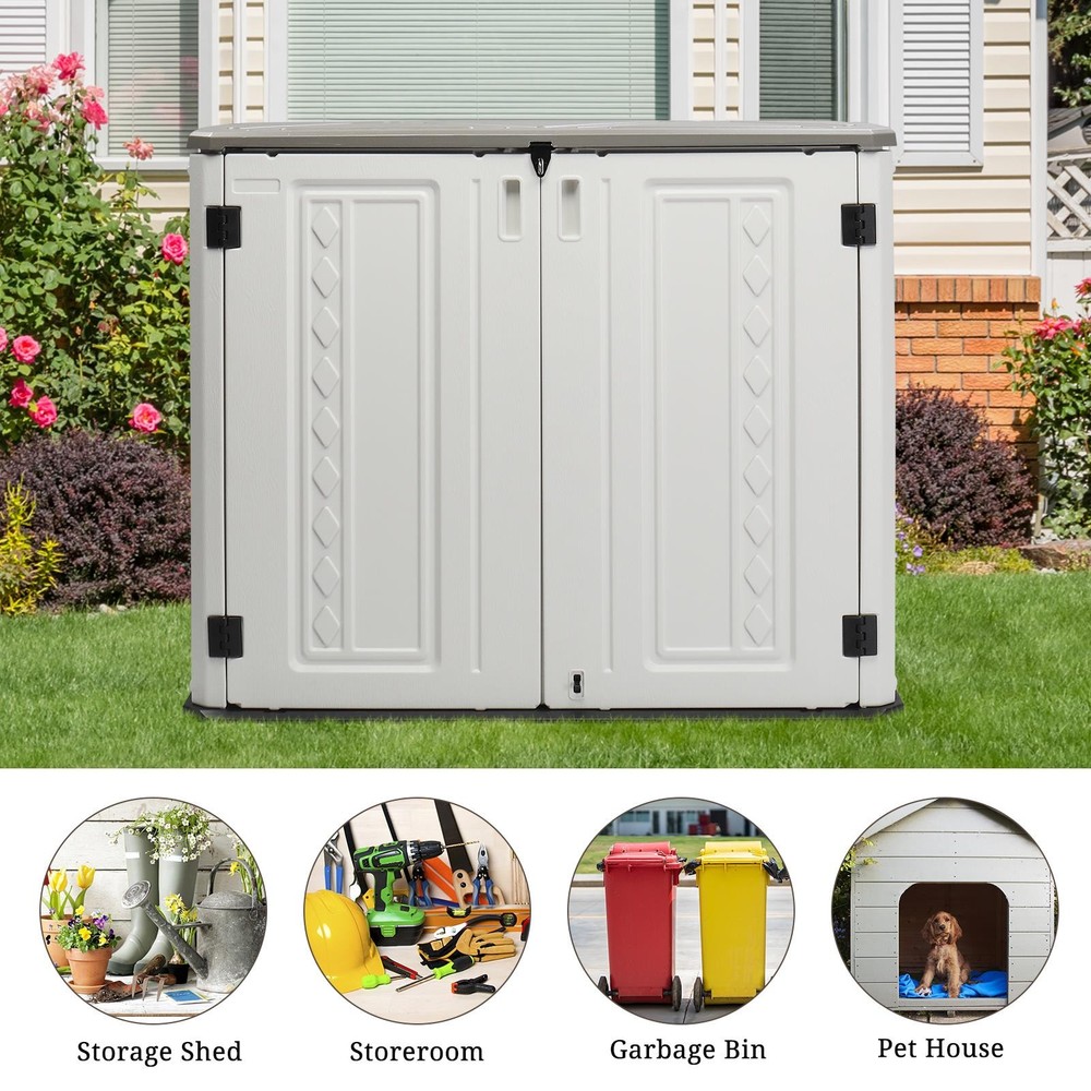 Horizontal Storage Shed Multi-Function Lockable Outdoor Storage Thick HDPE Resin