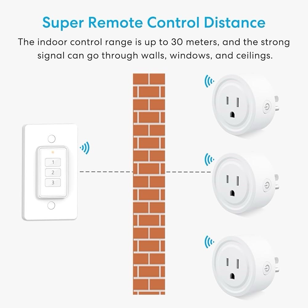 656ft Wireless Wall-Switch: Remote Control Outlet 3 Pack 1Remote for 3 Plugs