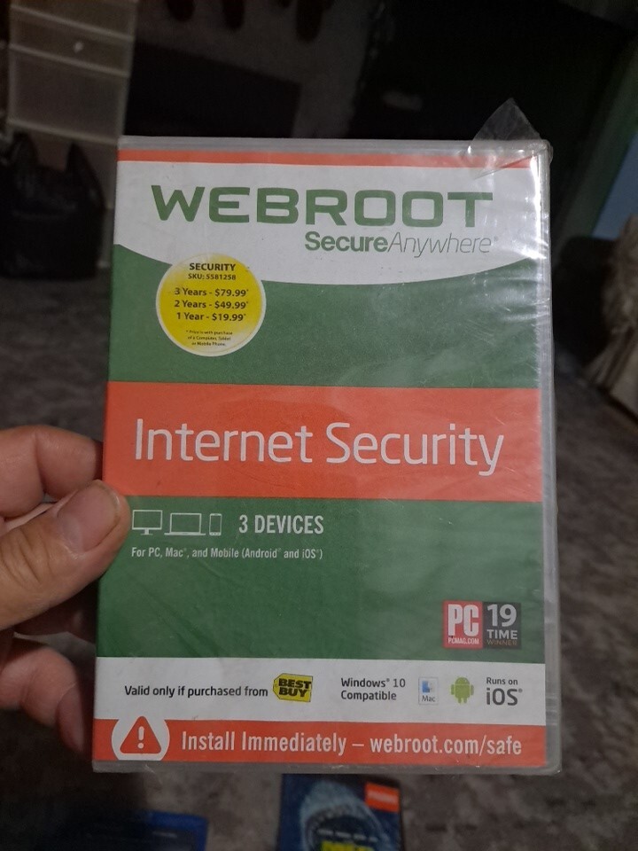 Webroot Secure Anywhere Internet Security 3 Device Software CD Windows IOS Mac