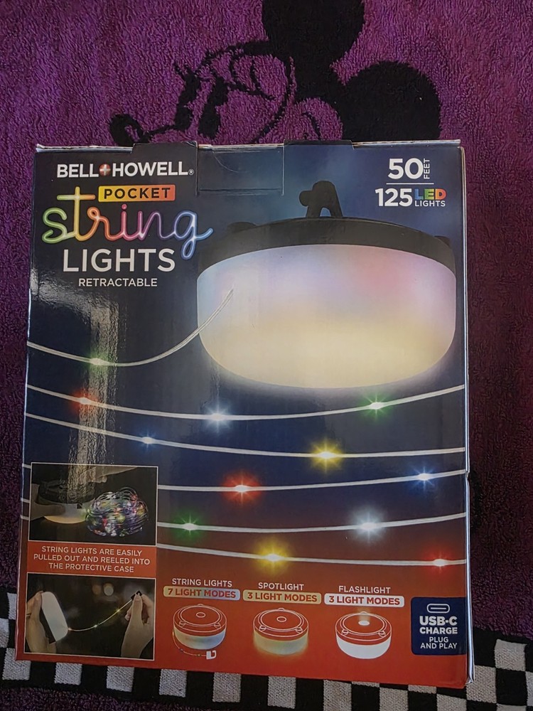 Bell + Howell Pocket String Lights - 50 Ft, 125 LED - Retractable + Recharchable
