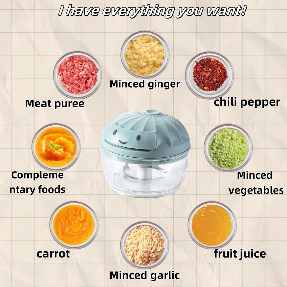 Manual Food Processor Vegetable Chopper, Mini Hand Pull String standard, blue