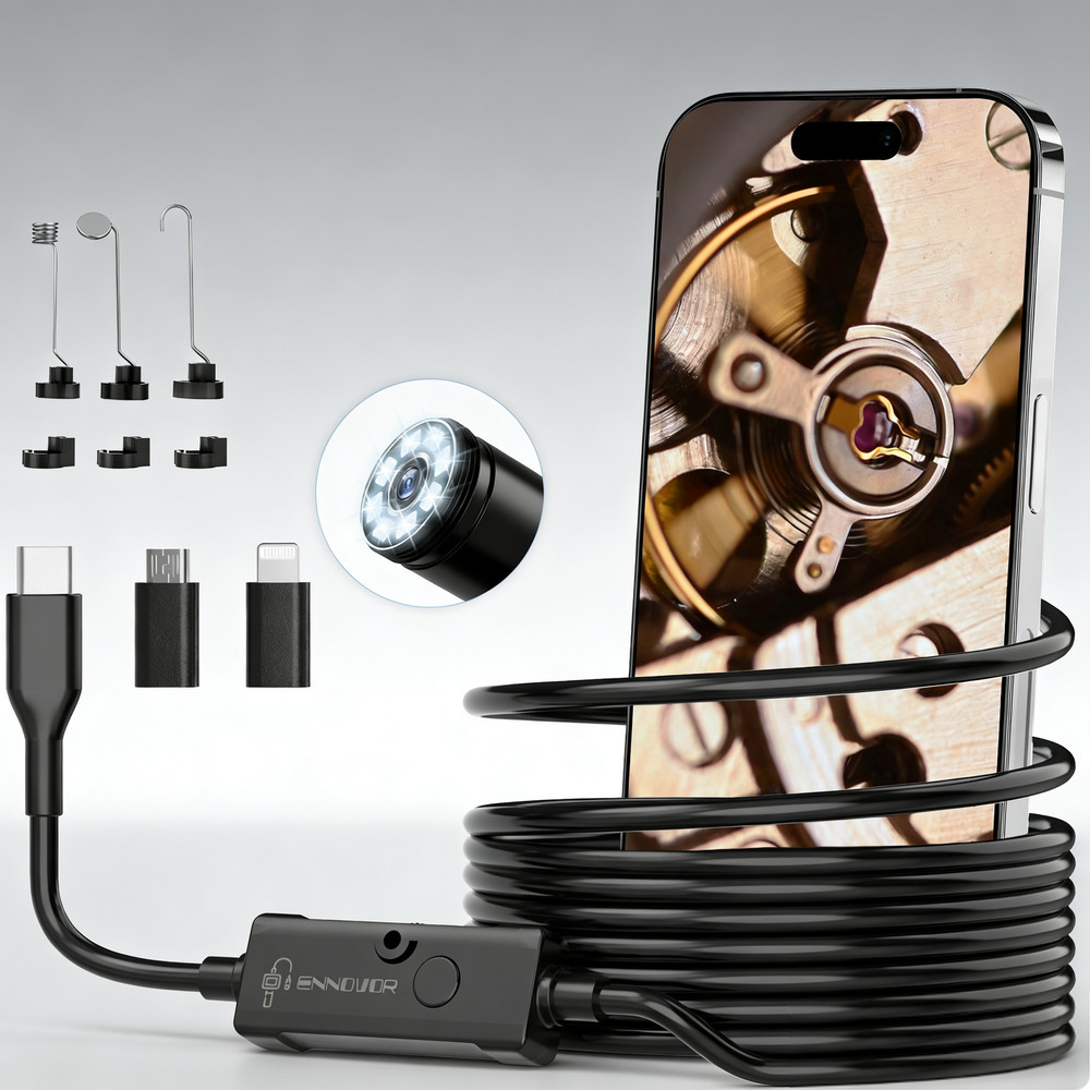 Endoscope Camera with Light, 1920P HD Borescope Camera for iOS and Android,5M