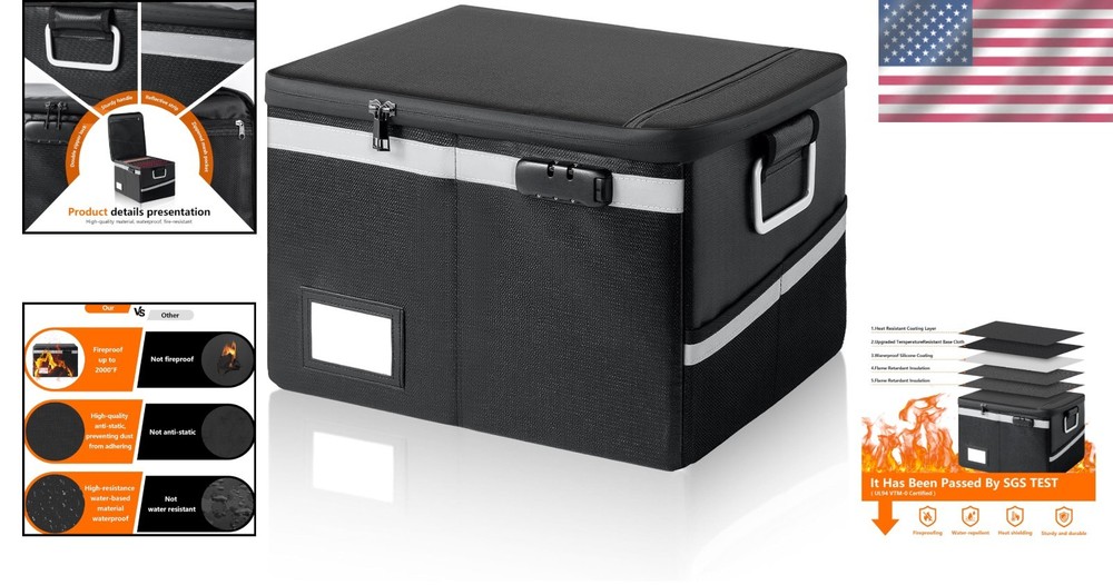 New Black fireproof and waterproof safe,folder and file box with key lock