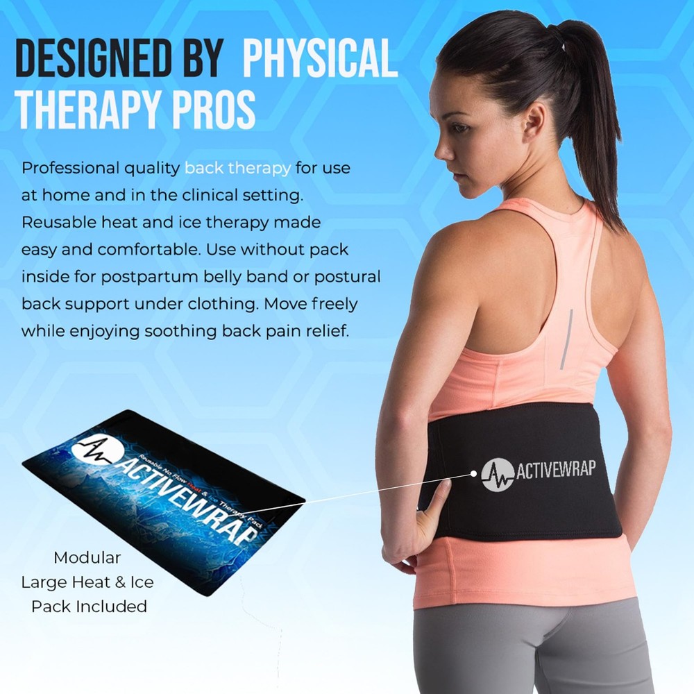 ActiveWrap Lower Back Ice Pack - Cold/Hot Therapy for Large/X-Large, Black