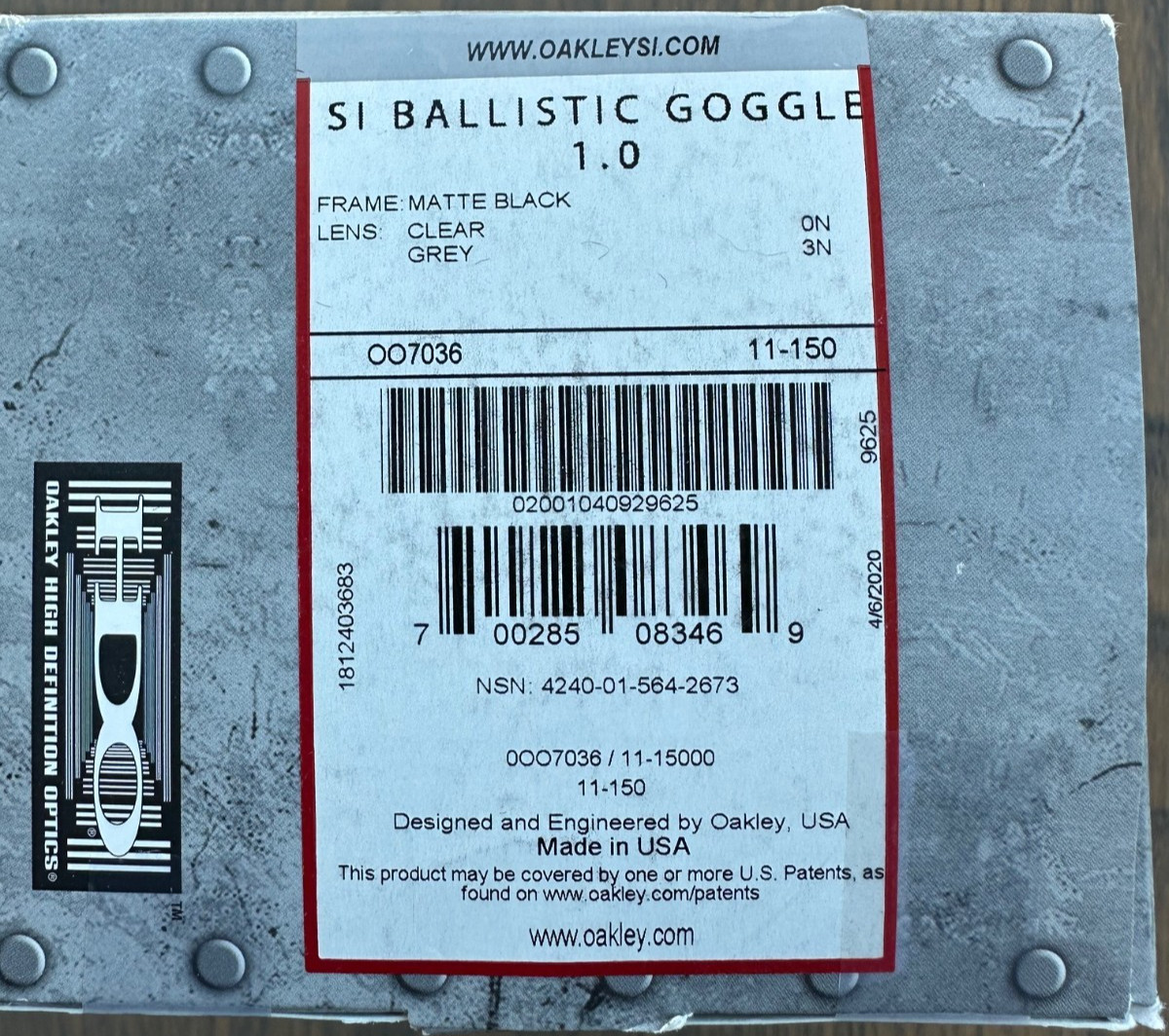 Oakley SI BALLISTIC GOGGLE 1.0 7036 Military, Matte Black Frame, Clear/Grey Lens
