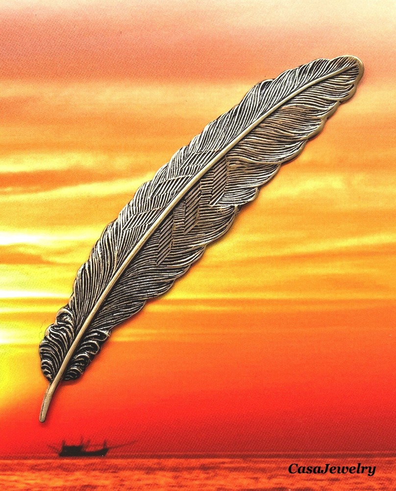 #2174 LONG ANTIQUED GOLD DETAILED FEATHER COMPONENT - 1 Pc