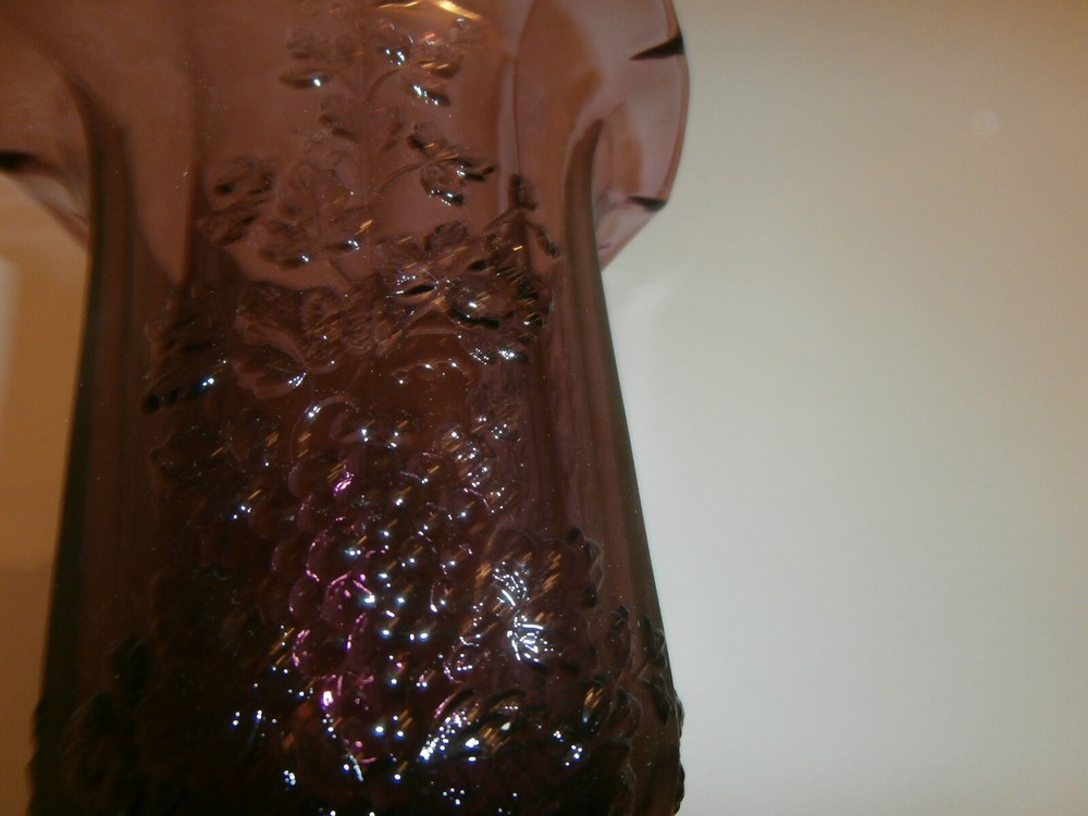 Purple Glass Grape Pattern Vase Mosser 8" tall