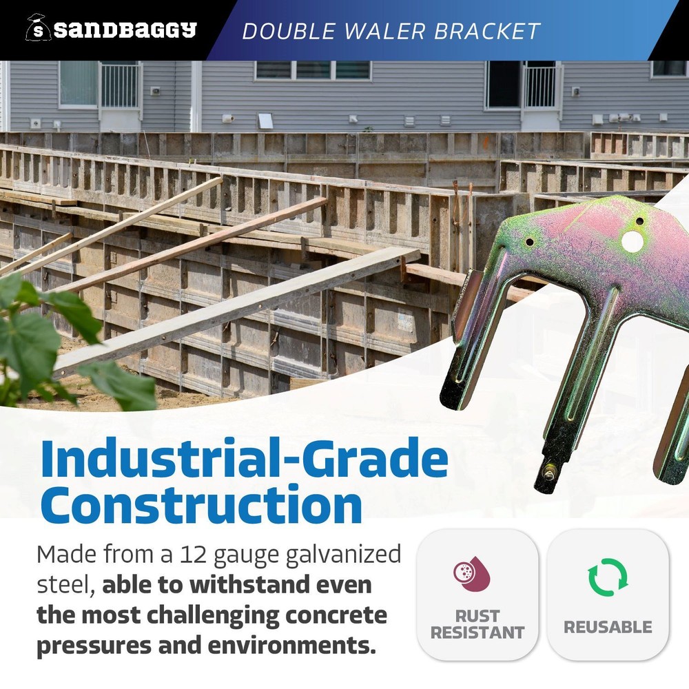 Sandbaggy Galvanized 2 x 4 Double Waler Bracket For Concrete Forms (Reusable)
