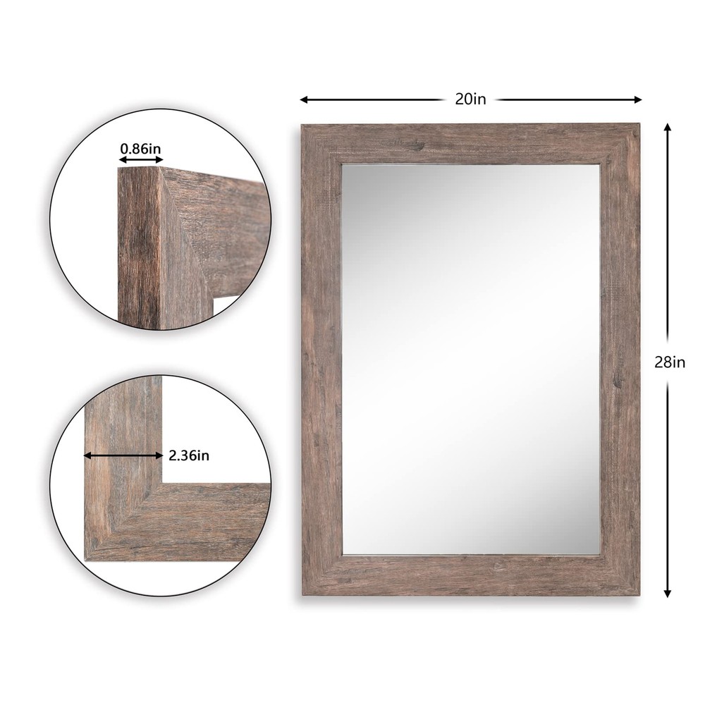 Rectangular Mirror with Frame Rustic 20x28'’ Wall Mounted Rustic Vanity Mirro...