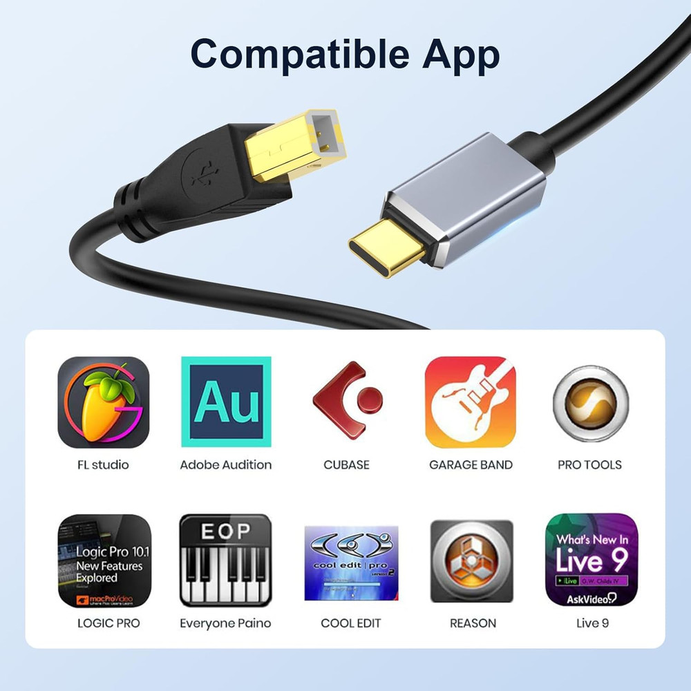 USB C MIDI Cable, Type C to USB 2.0 MIDI Interface Cable for Midi Controller, Ke