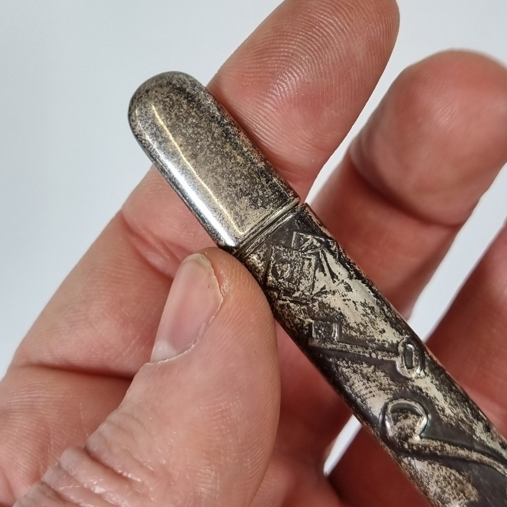 Antique Solid Silver Needle Case Decorated Pipe Key Cards Marked Sterling