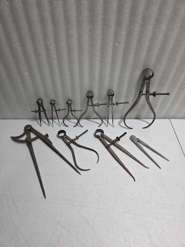 (10) Starrett Union Spring Type Inside & Outside Calipers Round Legs Compass USA