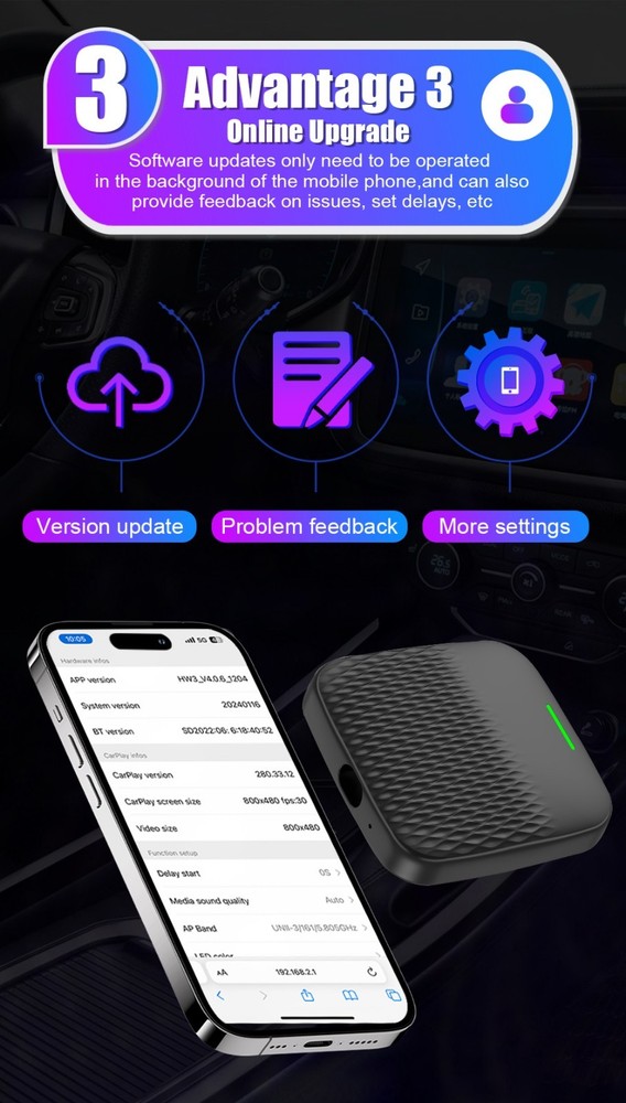 2 in 1 Wireless Android Auto Adapter Carplay Adapter USB Car Dongle Connect Box