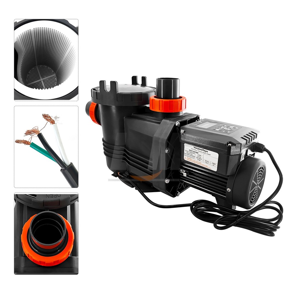 For Inground Pool 2.5HP Variable Speed High Flow Pump 10567GPH Energy Efficient