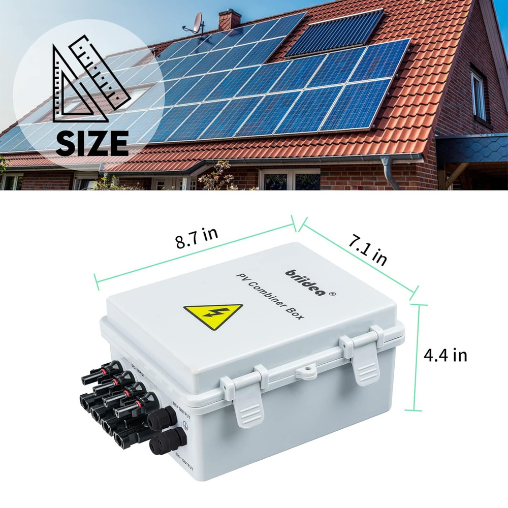 Solar Combiner Box, 4-String PV Combiner Box with 10A Circuit Breakers & Lightn