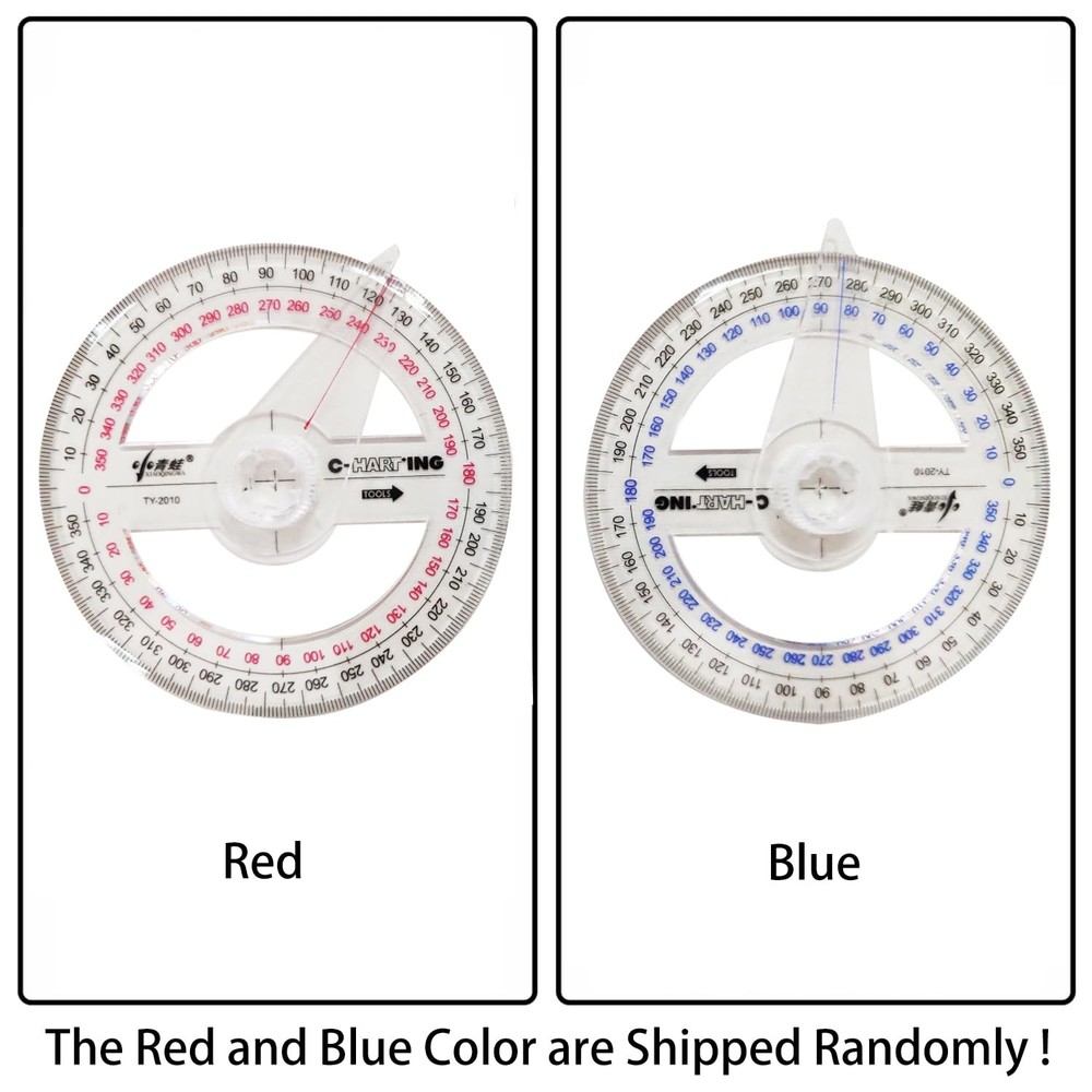 2 PCS 360 Degree Swing Arm Protractor Plastic Circle Ruler Measuring Tool