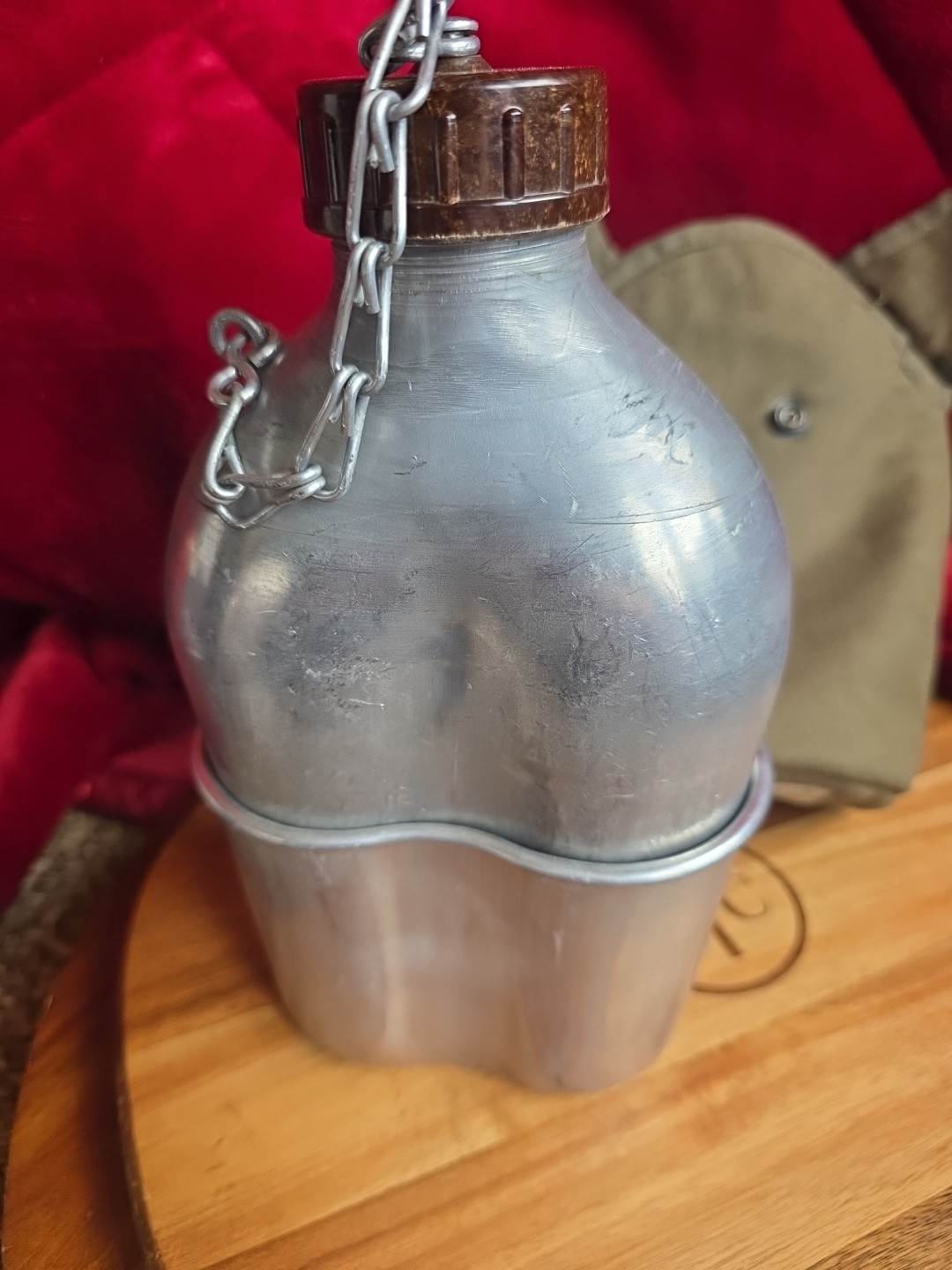 French Military Canteen w Cup & Cover Army Surplus M51 OD Green Olive Drab