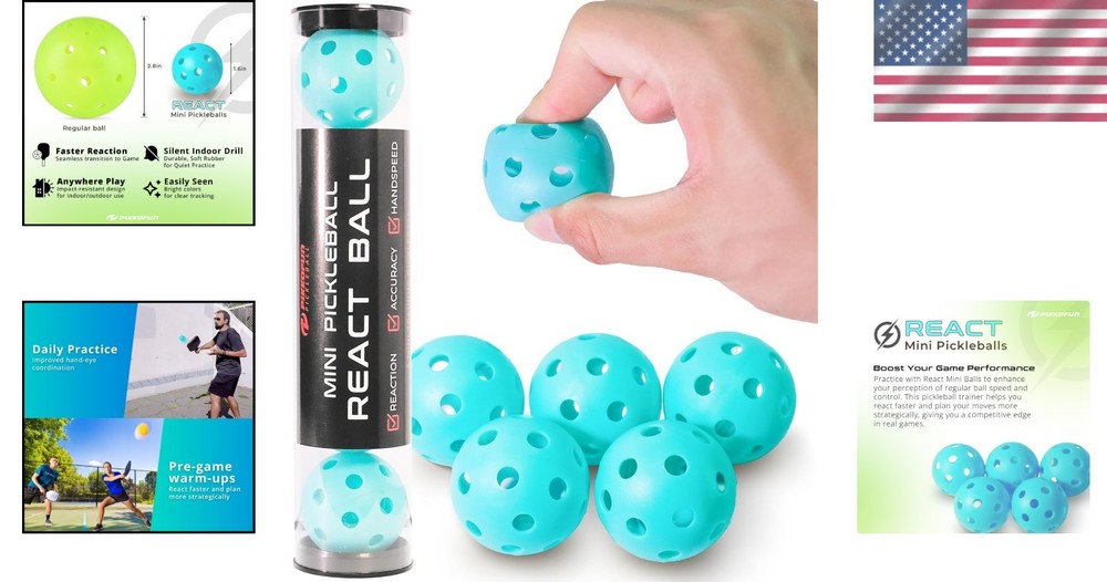 Durable React Mini Pickleballs - 5 Pack for Skill Enhancement & Quiet Play