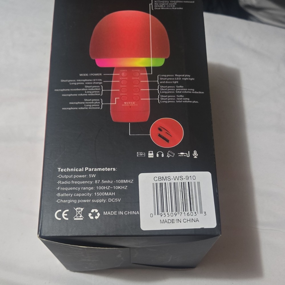 WSTER WS-910 Wireless Karaoke Microphone Speaker, Disco Light, Multicolor