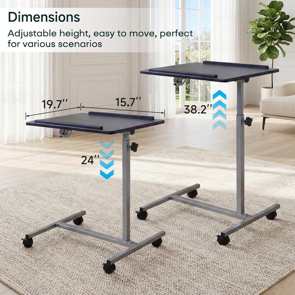 Rolling Desk Adjustable Height Adjustable Overbed Bedside Table W/ Wheels Small