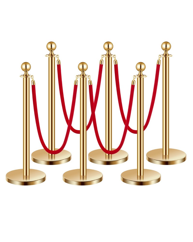VEVOR 6 Pcs Gold Stanchion Post Queue Barrier Crowd Control Sand Injection Base