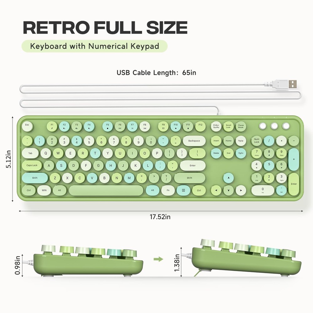Computer Keyboard Wired, Typewriter Style, Plug Play USB Keyboard with Large ...