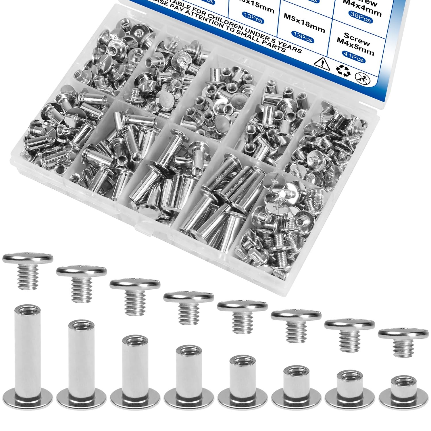 130Sets Chicago Screws Kit Silver Binding Screw Rivets for Leather Crafts