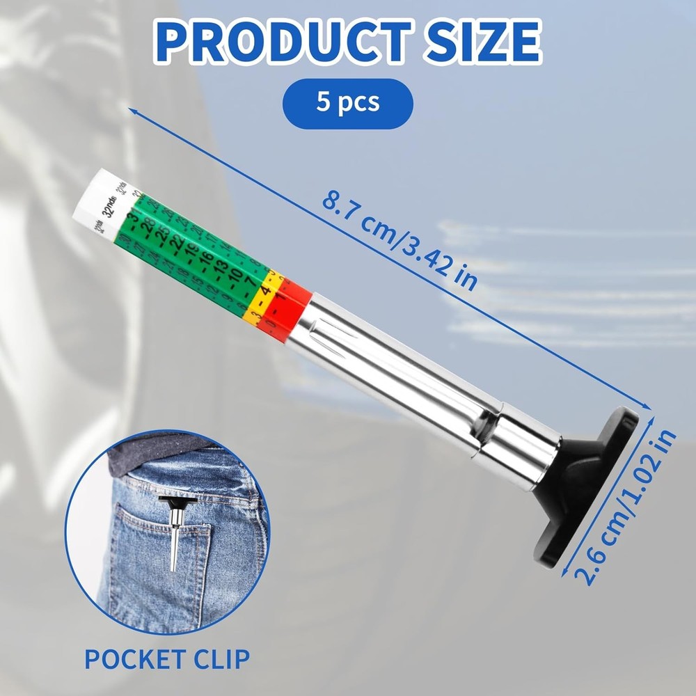 Tire Tread Depth Gauge 5Pcs Color Coded Tread...