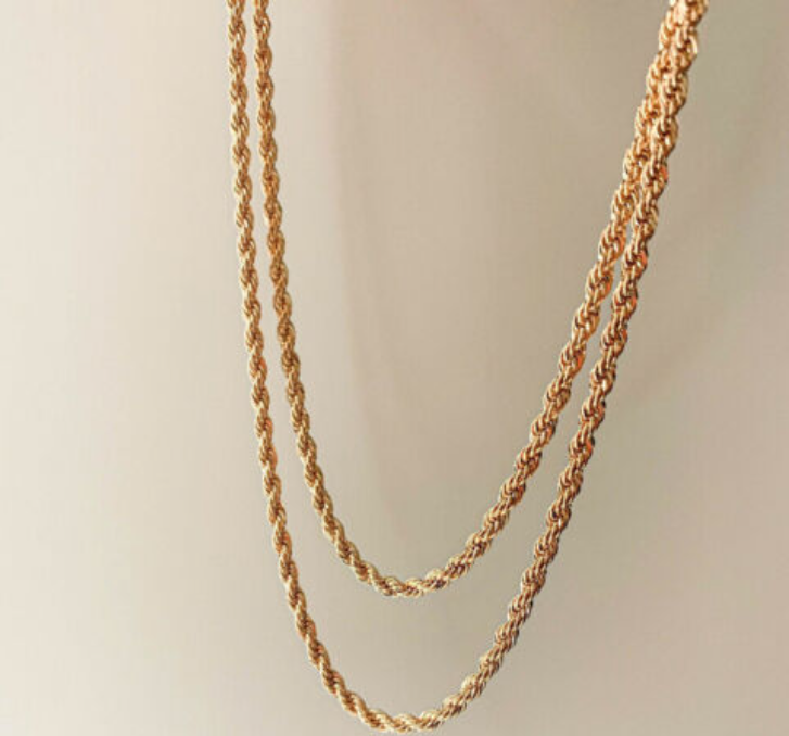 Stainless Steel Twisted Rope Chain Gold Plated Necklace Men Women