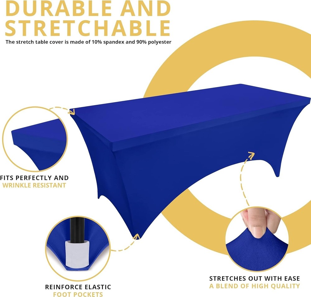 Blue 2Pack 6FT Spandex Stretchable Table Cover Fitted Rectangular Table Cover